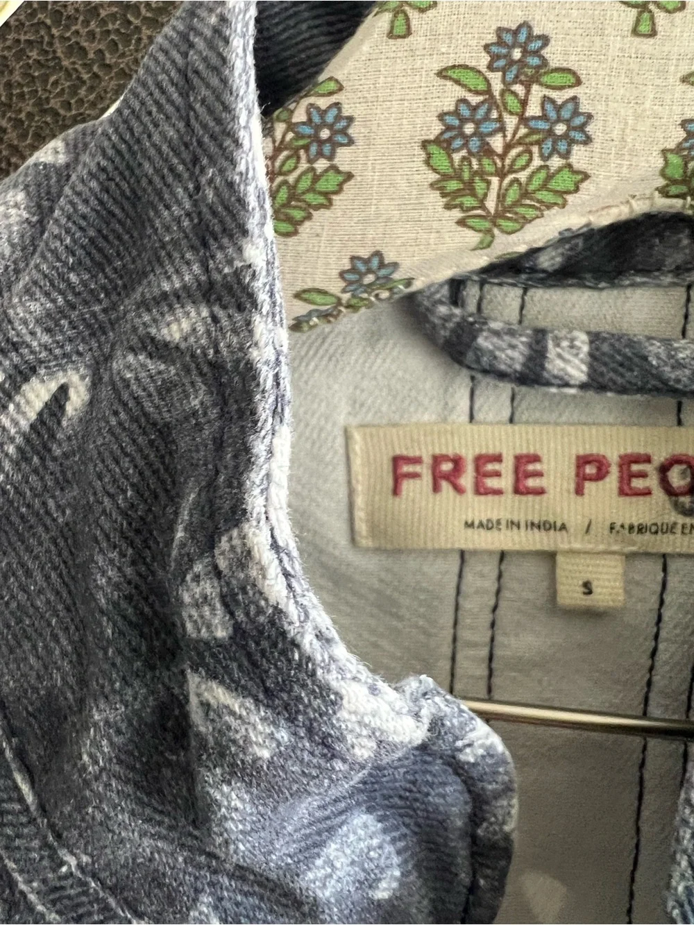 Free People Navy and White Floral Peplum Denim Jacket - Picture 3 of 3